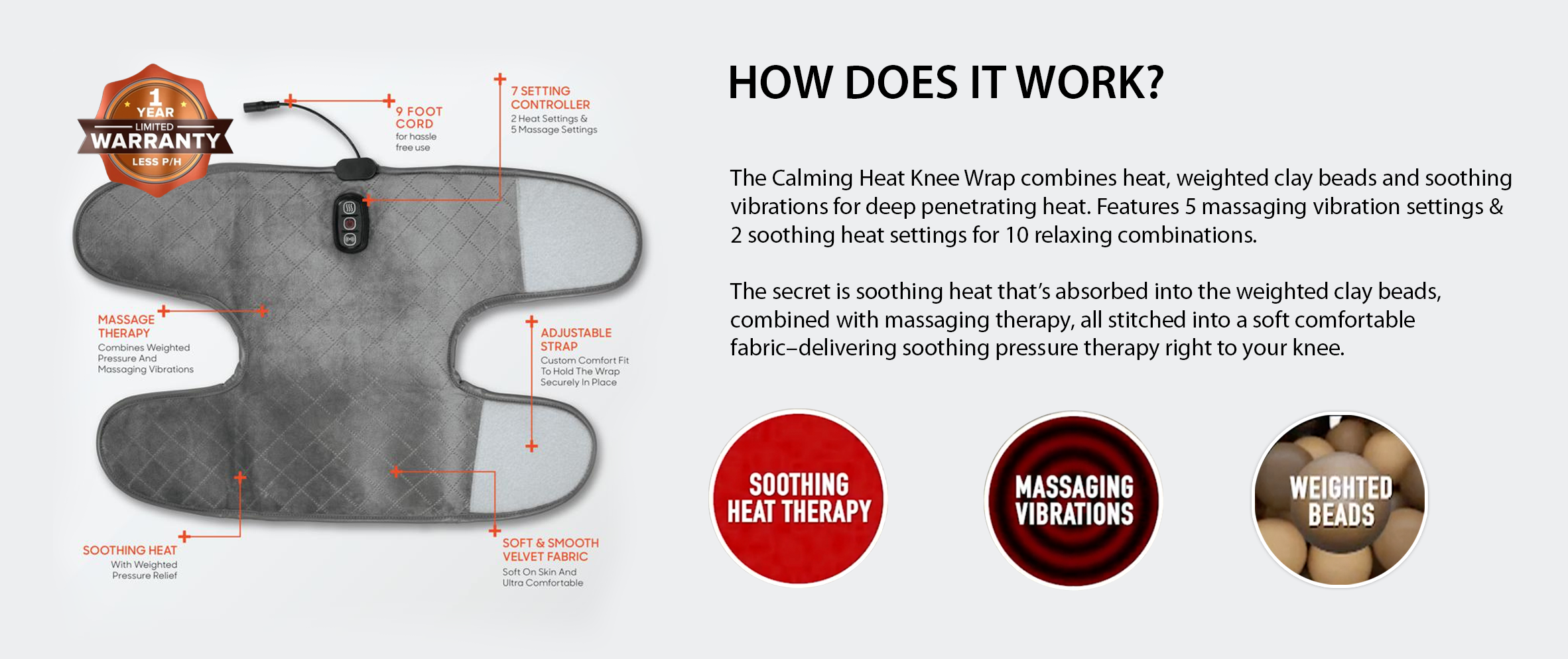 Calming Heat Knee Wrap 10 Settings Basple